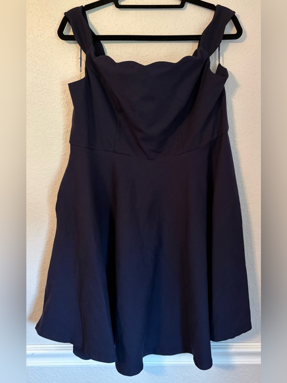 ModCloth Navy Scalloped Off-The-Shoulder Mini Dress